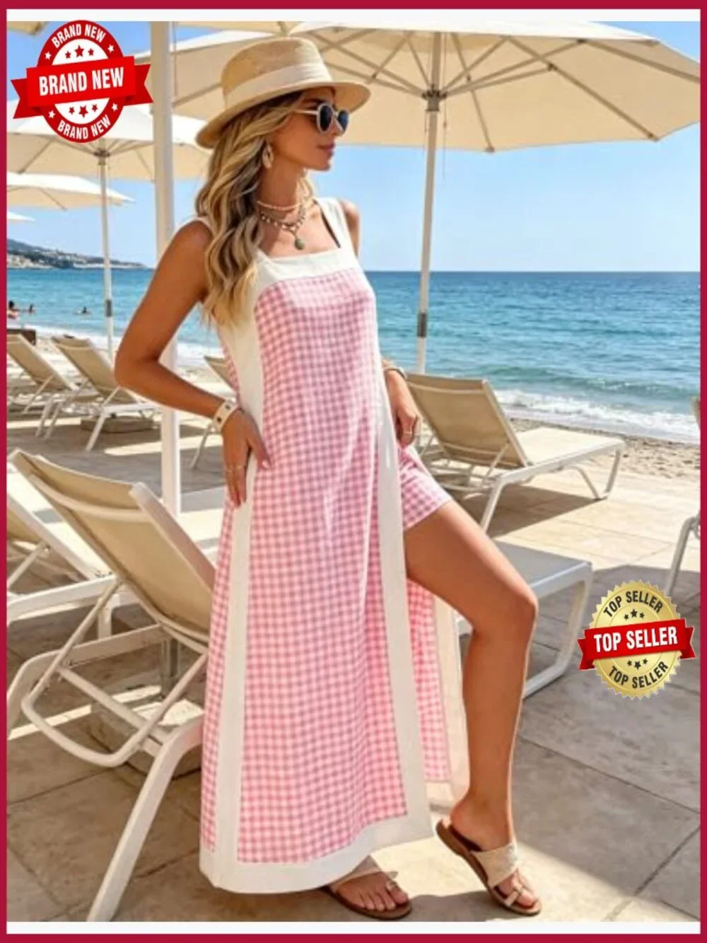 Women's 2 Piece Sets Sleeveless Plaid Maxi Dress with Matching Shorts